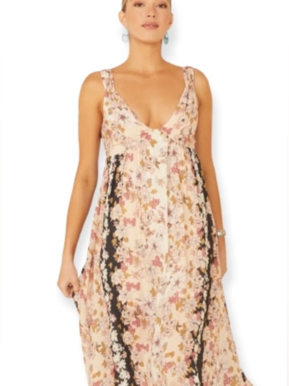 Crimson Floral V-Neck Maxi Dress in Blush